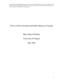Mary Mason Williams, "The Civil War Centennial and Public Memory In
