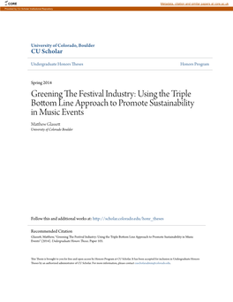 Greening the Festival Industry: Using the Triple Bottom Line Approach to Promote Sustainability in Music Events