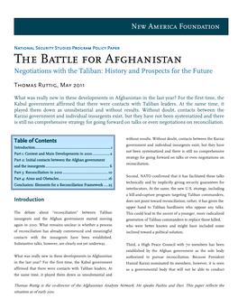 The Battle for Afghanistan Negotiations with the Taliban: History and Prospects for the Future