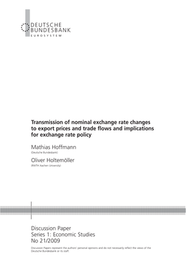 Transmission of Nominal Exchange Rate Changes to Export Prices and Trade Flows and Implications for Exchange Rate Policy