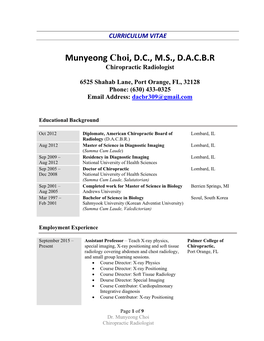 Munyeong Choi, D.C., M.S., D.A.C.B.R Chiropractic Radiologist