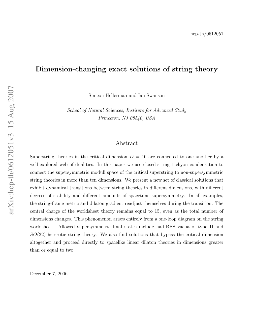 Dimension-Changing Exact Solutions of String Theory