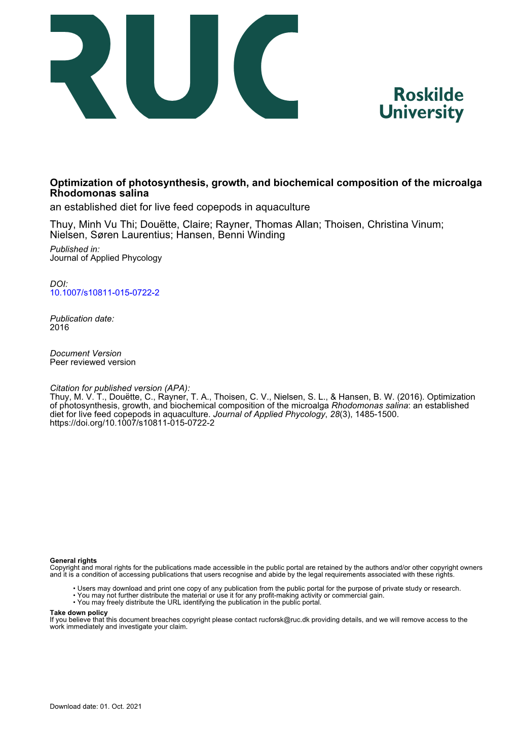 Optimization of Photosynthesis, Growth, And