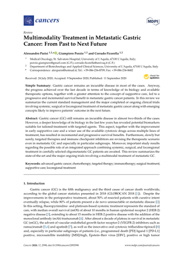 Multimodality Treatment in Metastatic Gastric Cancer: from Past to Next Future