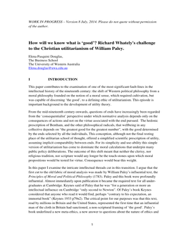 Richard Whately's Challenge to the Christian Utilitarianism of William Paley