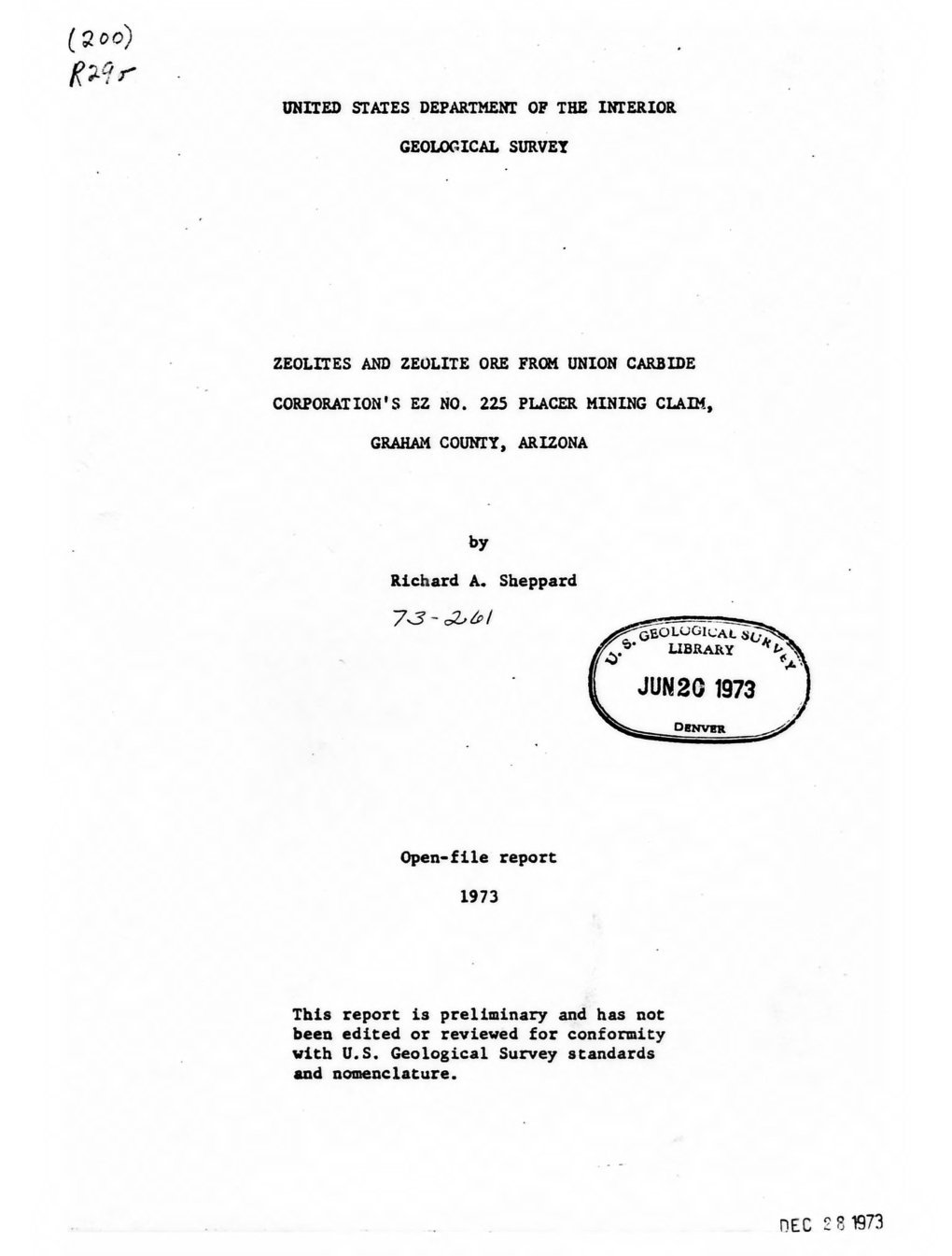 Zeolites and Zeolite Ore from Union Carbide Corporation's EZ No.225