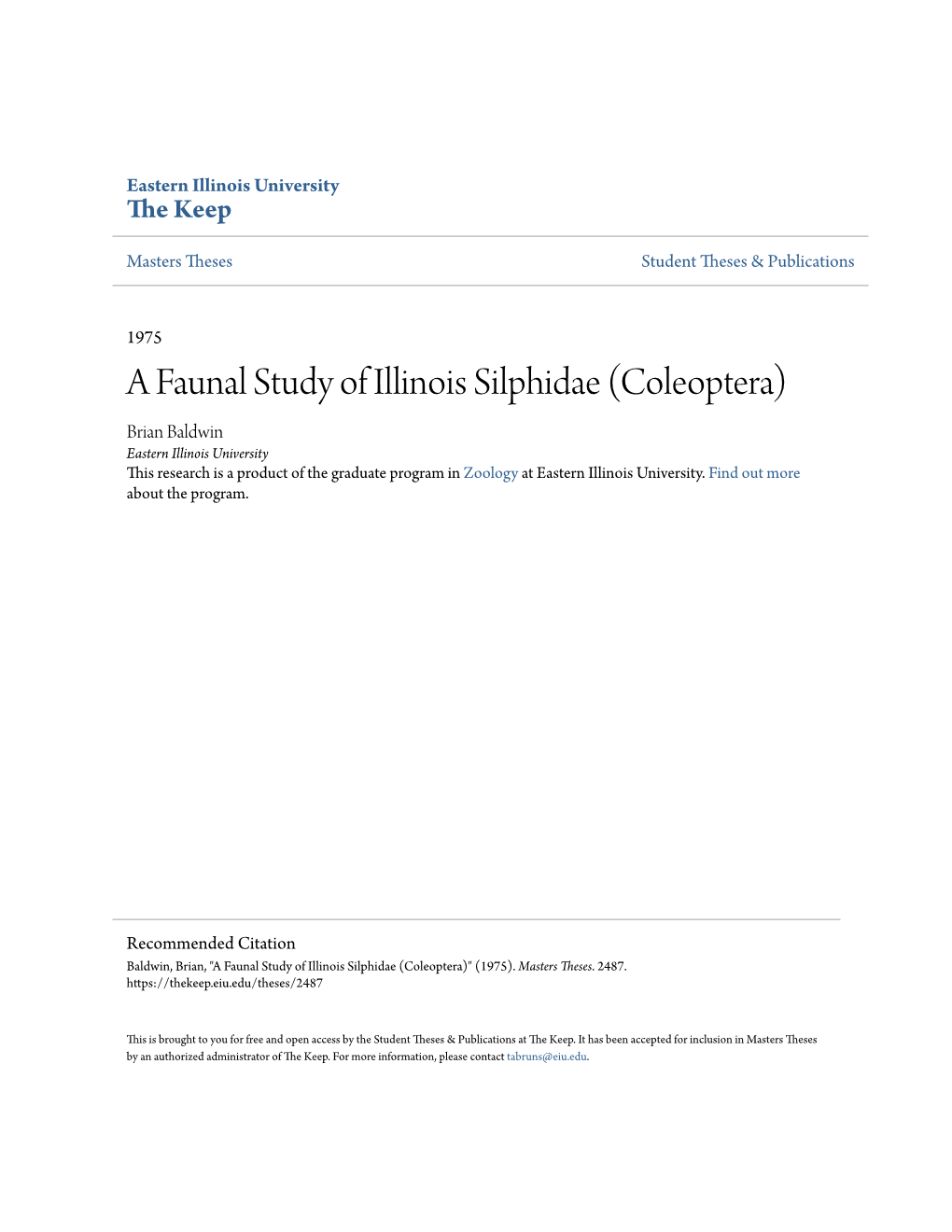 A Faunal Study of Illinois Silphidae (Coleoptera)