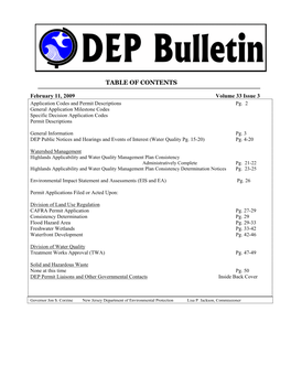 DEP Bulletin Is an Information Service Provided by the New Jersey Department of Environmental Protection