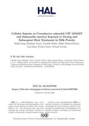 Cellular Injuries in Cronobacter Sakazakii CIP 103183T And