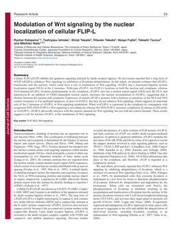 Modulation of Wnt Signaling by the Nuclear Localization of Cellular FLIP-L