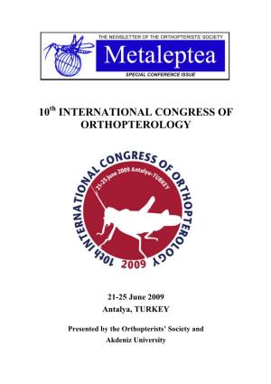 10 International Congress of Orthopterology