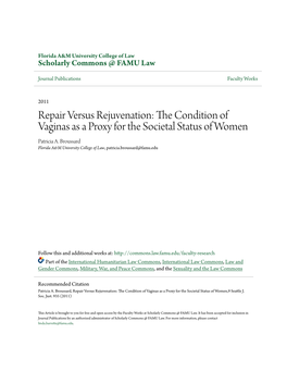 Repair Versus Rejuvenation: the Condition of Vaginas As a Proxy for the Societal Status of Women