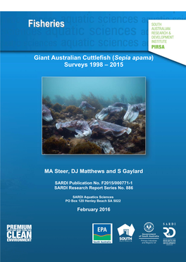 Giant Australian Cuttlefish (Sepia Apama) Surveys 1998 – 2015