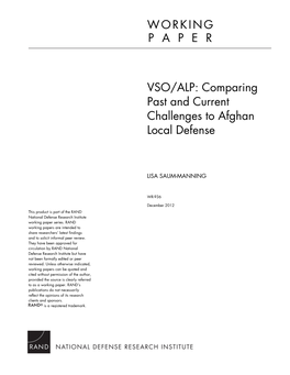 VSO/ALP: Comparing Past and Current Challenges to Afghan Local Defense