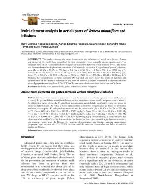 Multi-Element Analysis in Aerials Parts of Verbena Minutiflora and Infusions