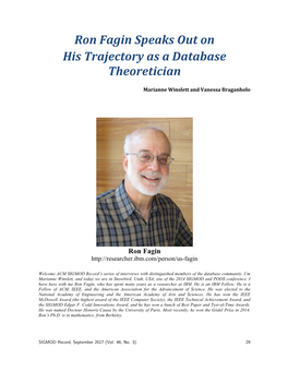 Ron Fagin Speaks out on His Trajectory As a Database Theoretician