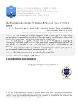 The Challenges Facing Sports Tourism for Special Needs Groups in Jordan by Dr