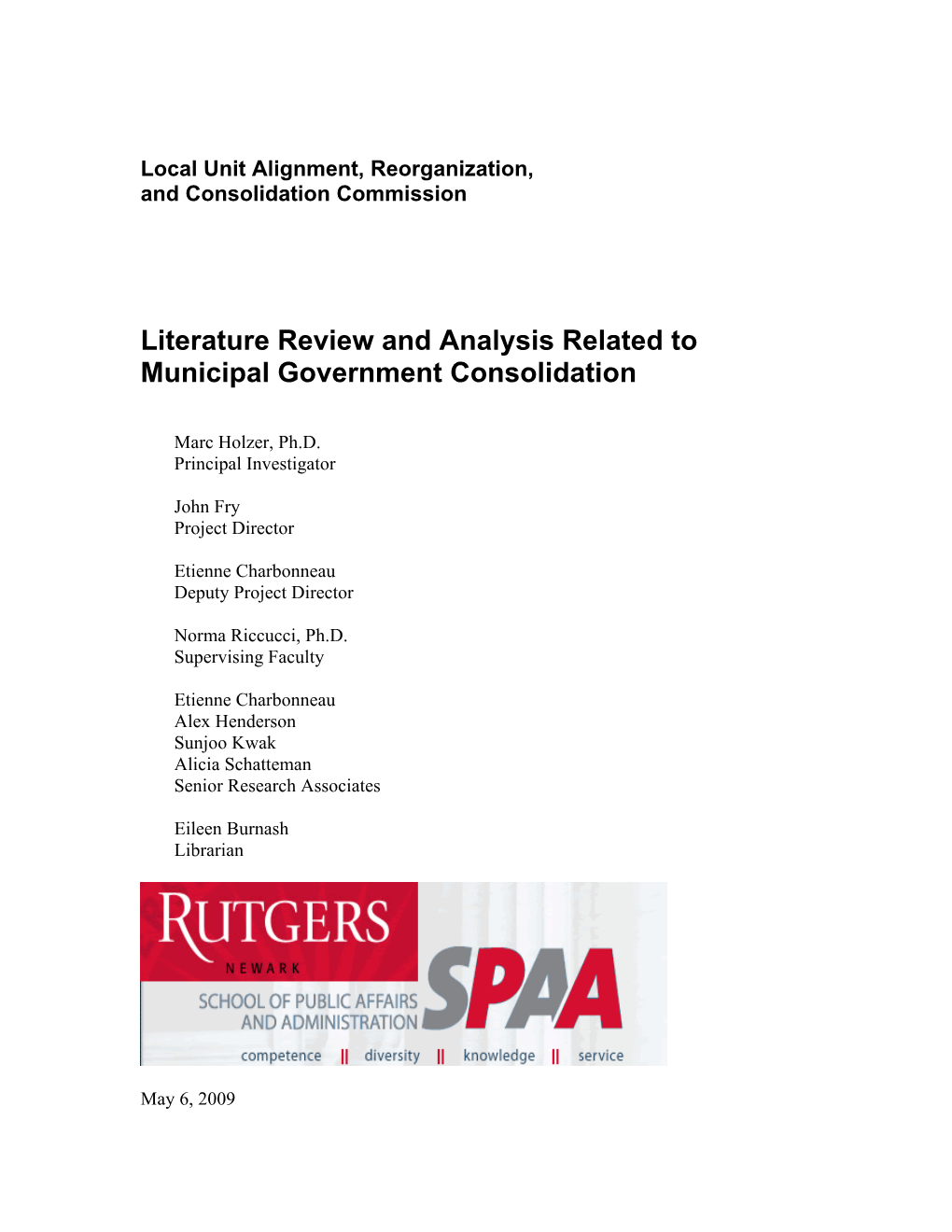 Literature Review and Analysis Related to Municipal Government Consolidation