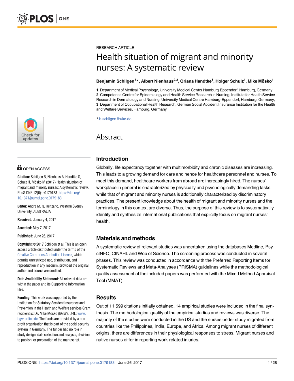 Health Situation of Migrant and Minority Nurses: a Systematic Review