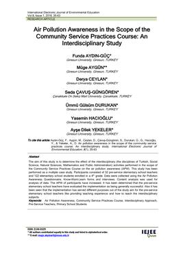 Air Pollution Awareness in the Scope of the Community Service Practices Course: an Interdisciplinary Study