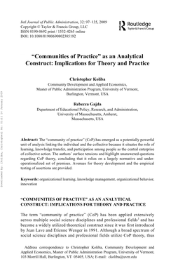 As an Analytical Construct: Implications for Theory and Practice