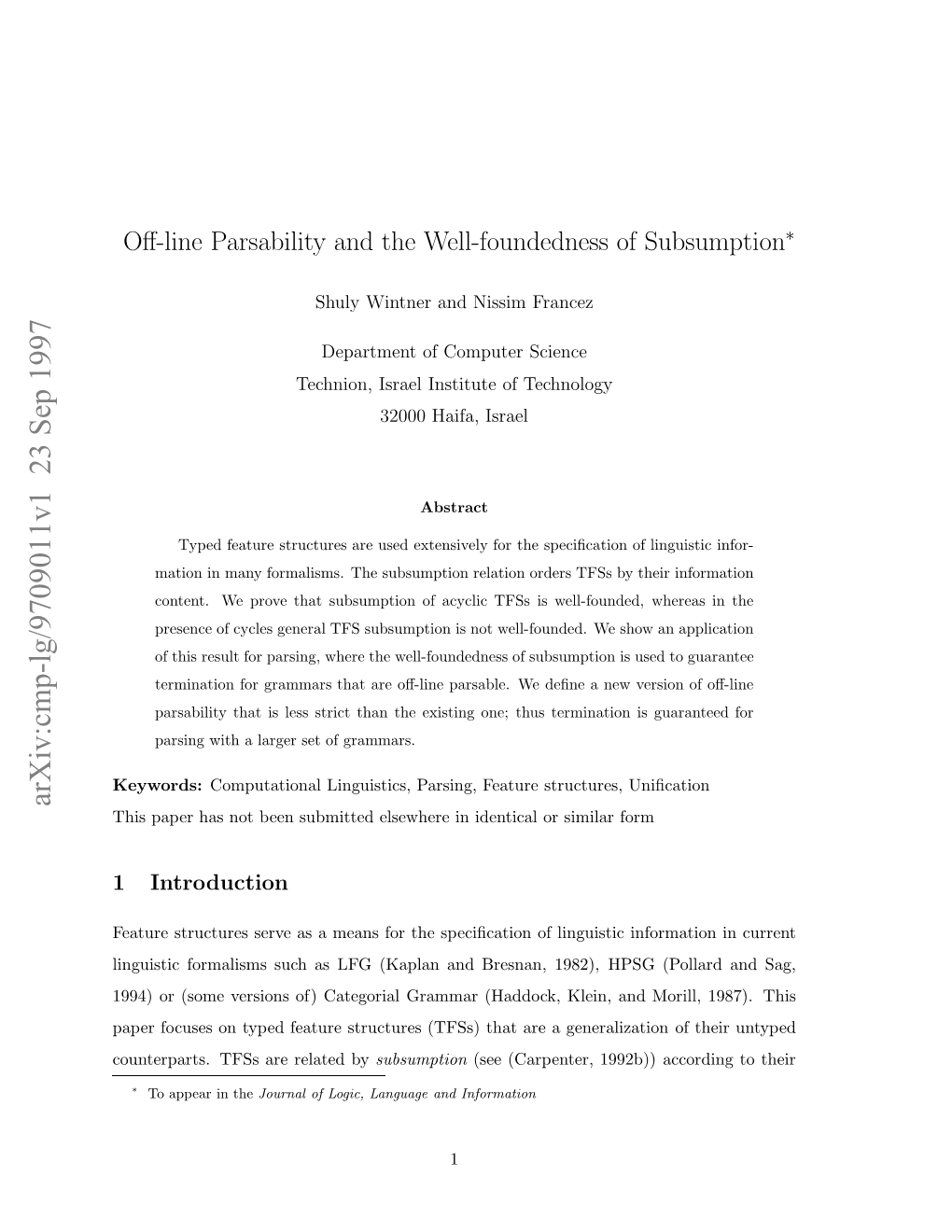 Off-Line Parsability and the Well-Foundedness of Subsumption