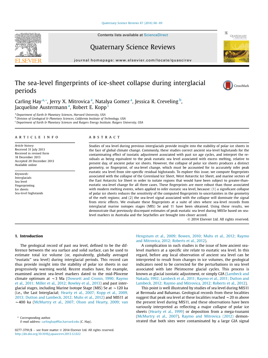 The Sea-Level Fingerprints of Ice-Sheet Collapse During Interglacial Periods