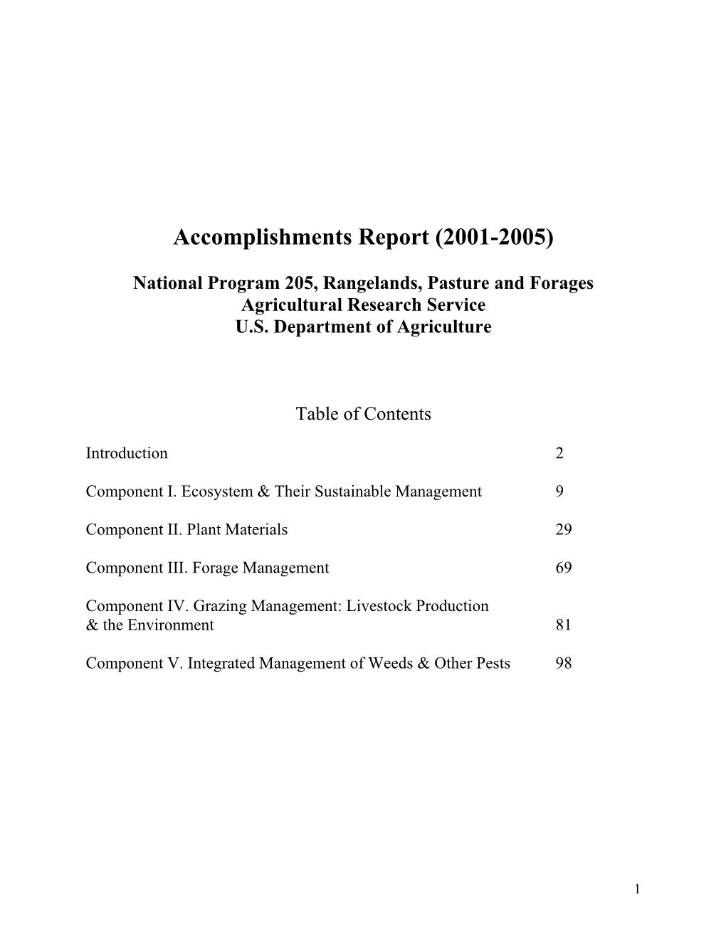 Accomplishments Report (2001-2005)