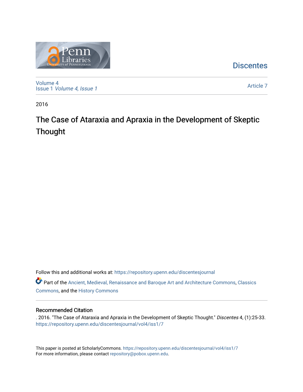 The Case of Ataraxia and Apraxia in the Development of Skeptic Thought