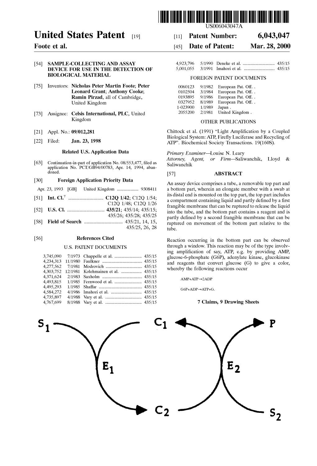 United States Patent (19) 11 Patent Number: 6,043,047 Foote Et Al