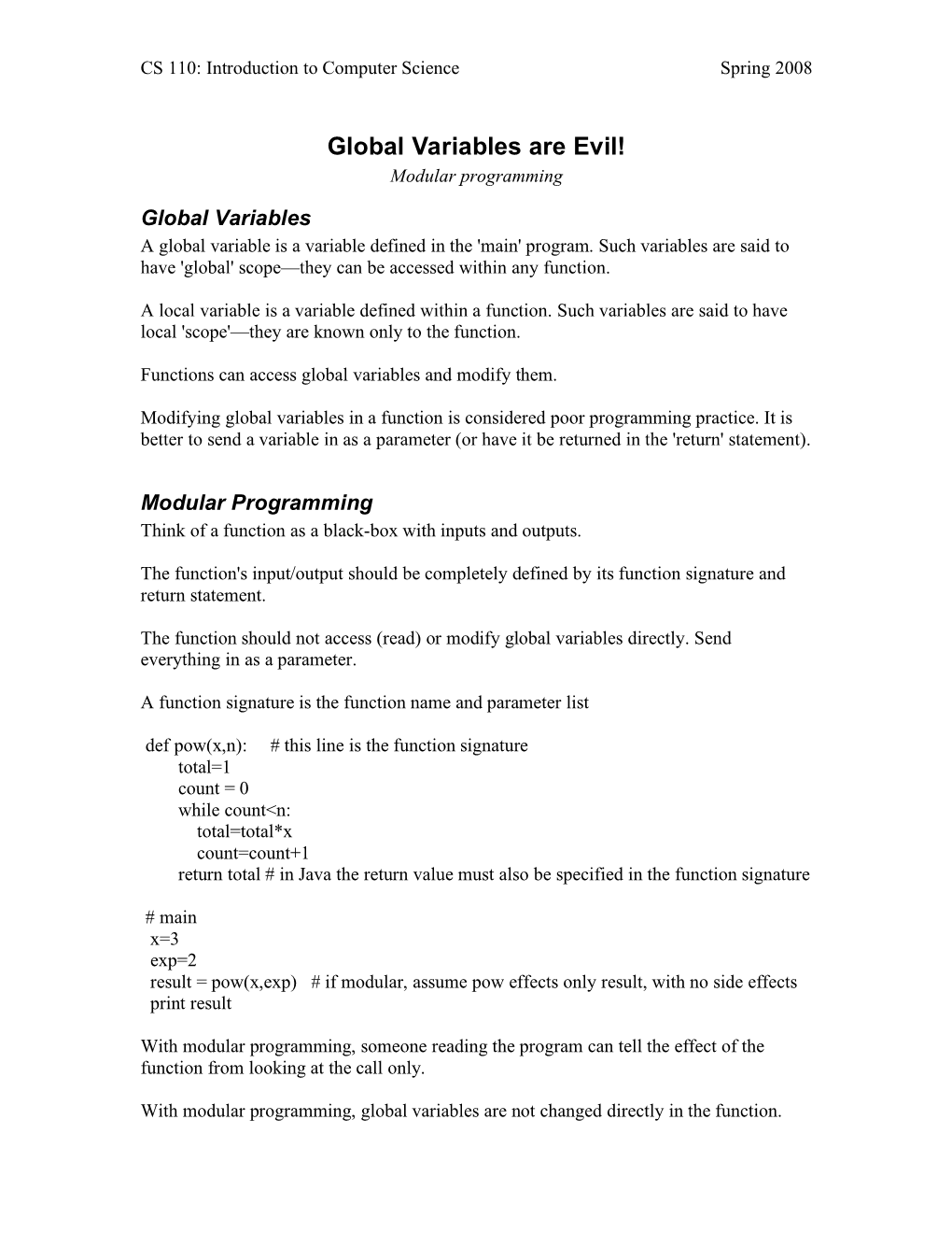 Global Variables Are Evil! Modular Programming