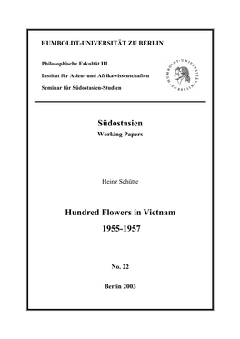 Südostasien Hundred Flowers in Vietnam 1955-1957