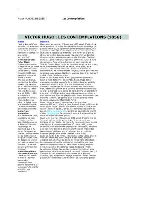 VICTOR HUGO : LES CONTEMPLATIONS (1856) Thème Résumé C'est Le Journal D'une Livre Premier