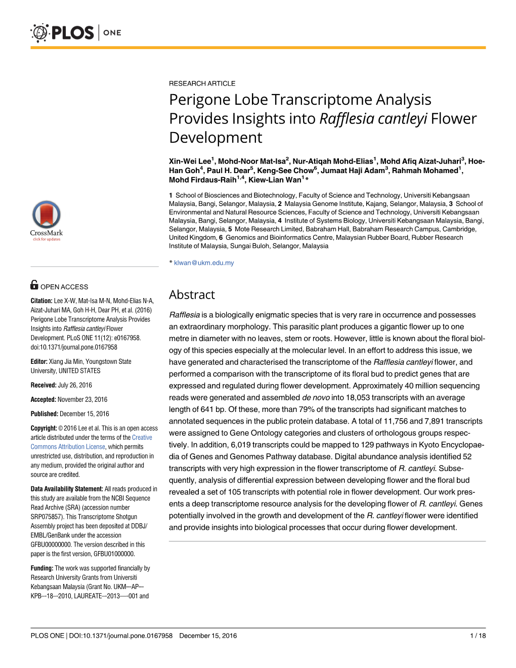 Perigone Lobe Transcriptome Analysis Provides Insights Into Rafflesia Cantleyi Flower Development