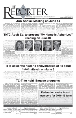JCC Annual Meeting on June 14 TI/TC Adult Ed. to Present “My