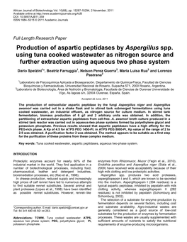 Production of Fungal Peptidase Aspartic from Alternative Culture Media