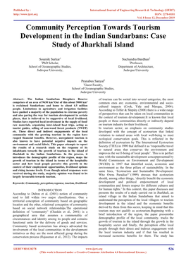 Community Perception Towards Tourism Development in the Indian Sundarbans: Case Study of Jharkhali Island