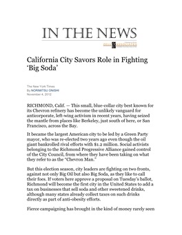 California City Savors Role in Fighting 'Big Soda'