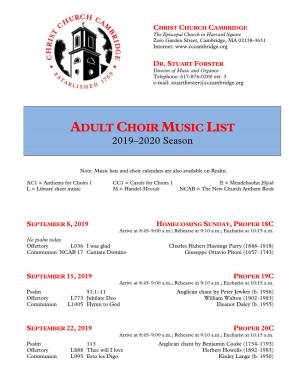 ADULT CHOIR MUSIC LIST 2019–2020 Season