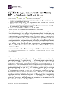 Report of the Signal Transduction Society Meeting 2017—Metabolism in Health and Disease
