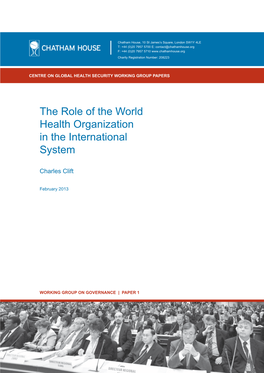 The Role of the World Health Organization in the International System the Role of the World Health Organization in the International System