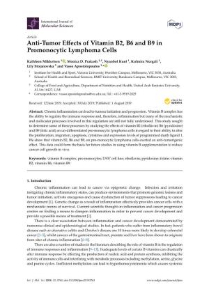 Anti-Tumor Effects of Vitamin B2, B6 and B9 in Promonocytic Lymphoma Cells