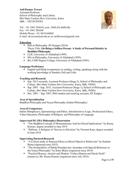 Anil Kumar Tewari's List of Publications