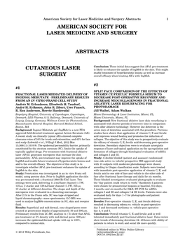 American Society for Laser Medicine and Surgery Abstracts 1 AMERICAN SOCIETY for LASER MEDICINE and SURGERY