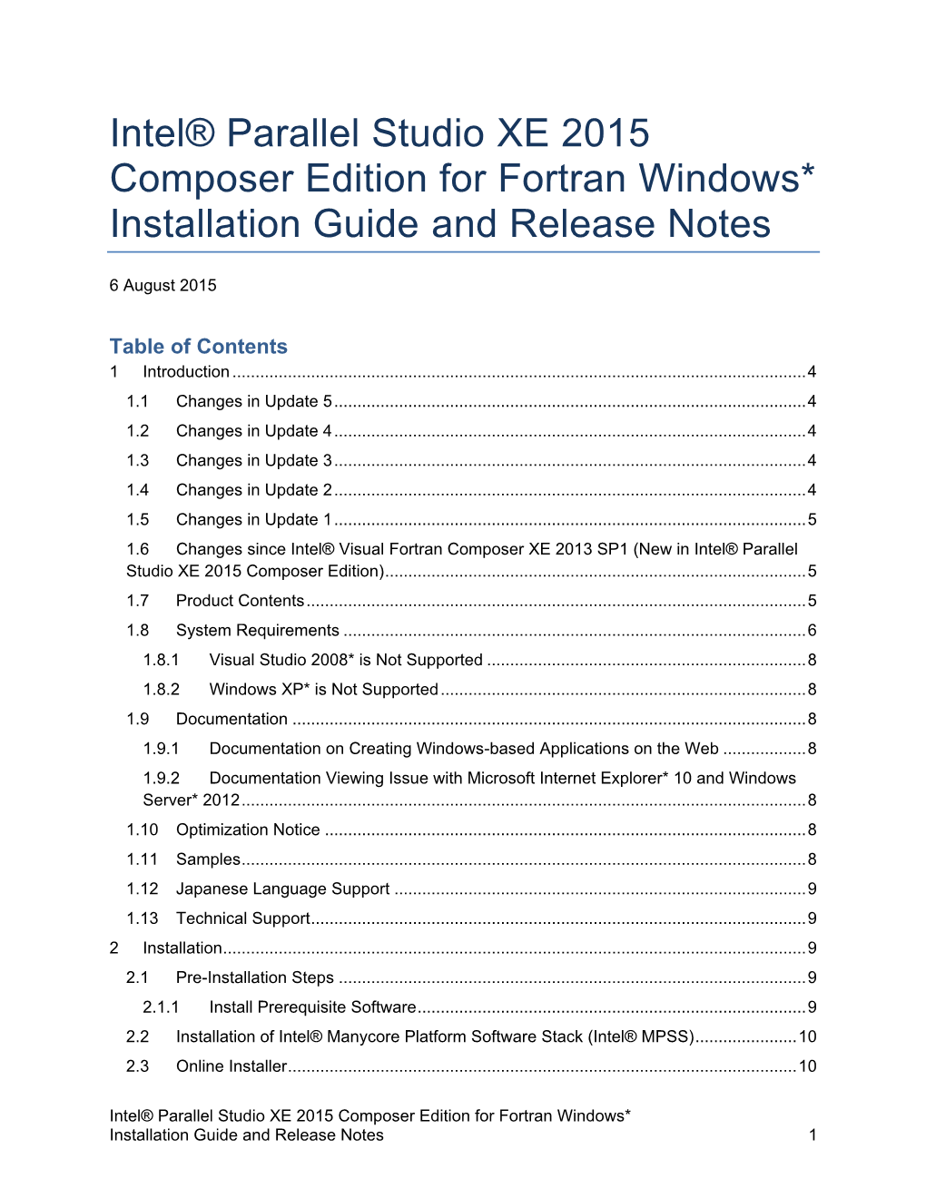 Intel® Parallel Studio XE 2015 Composer Edition for Fortran Windows* Installation Guide and Release Notes