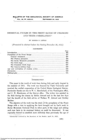 Erosional Cycles in the Front Range of Colorado and Their Correlation 1