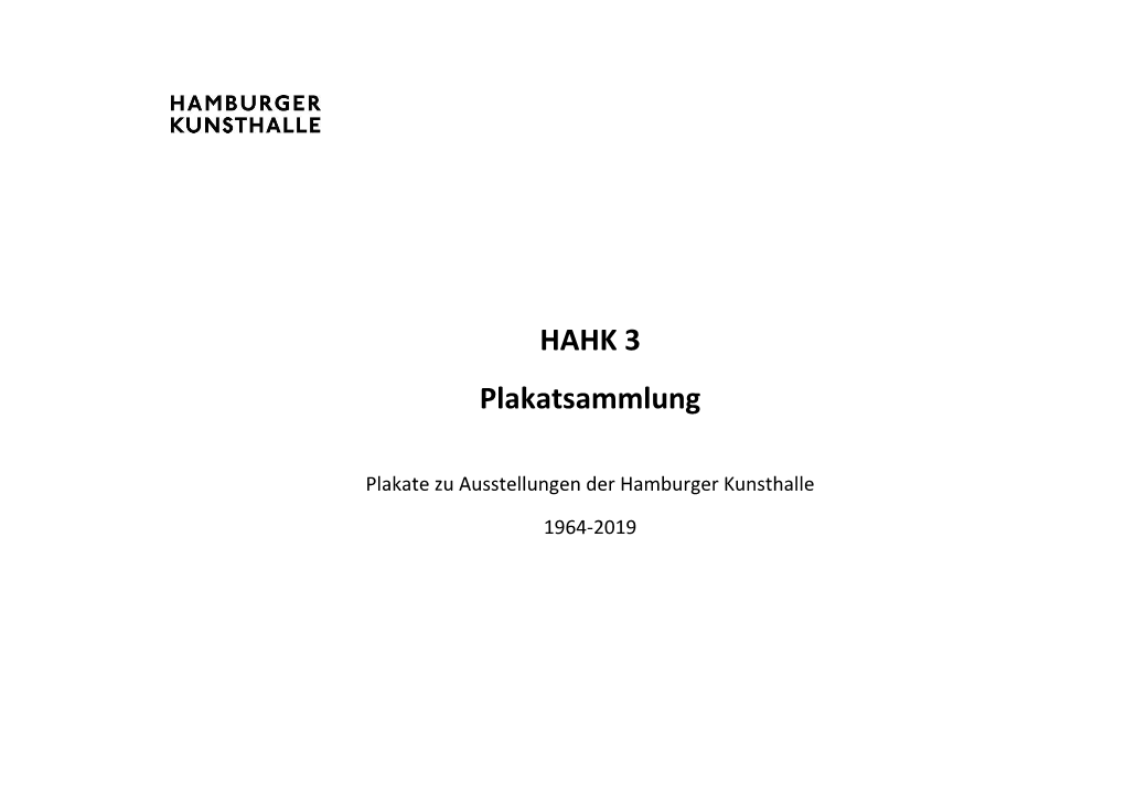 Findbuch Zu Ausstellungsplakaten 1964-2019