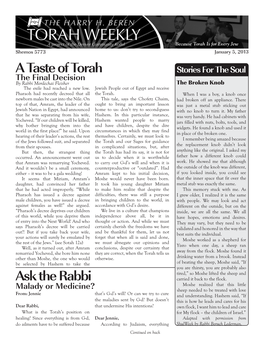 A Taste of Torah Ask the Rabbi