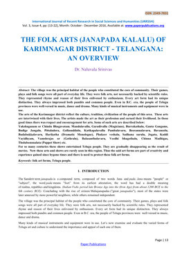 The Folk Arts (Janapada Kalalu) of Karimnagar District - Telangana: an Overview