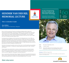 Hendrik Van Der Bijl Memorial Lecture